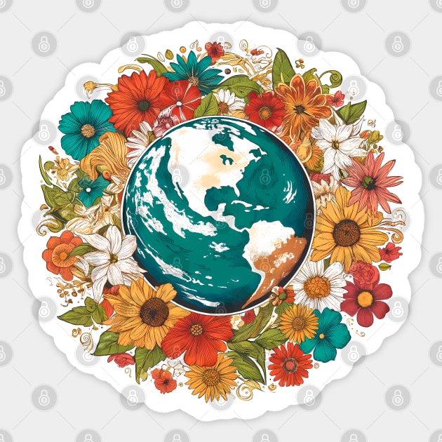 Floral Earth Love Tee – Eco-Friendly Earth Day T-Shirt Sticker by Klimek Prints